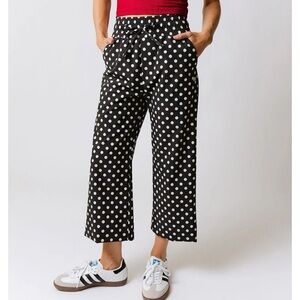 Albion Fit Audrey Wide Leg Ankle Pants Black Polka Dot S